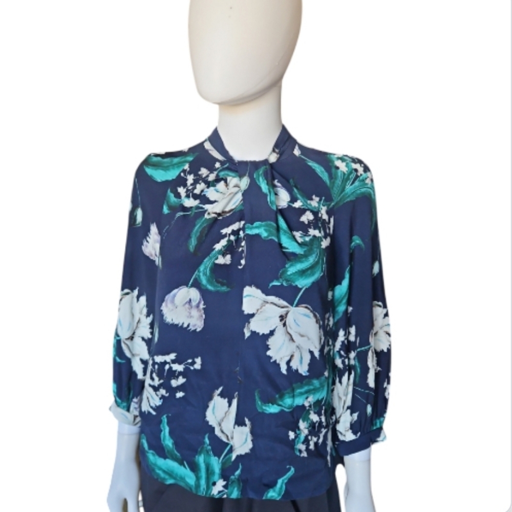 ERDEM | Multicolor Floral Print Mock Neck Blouse in Size US 2